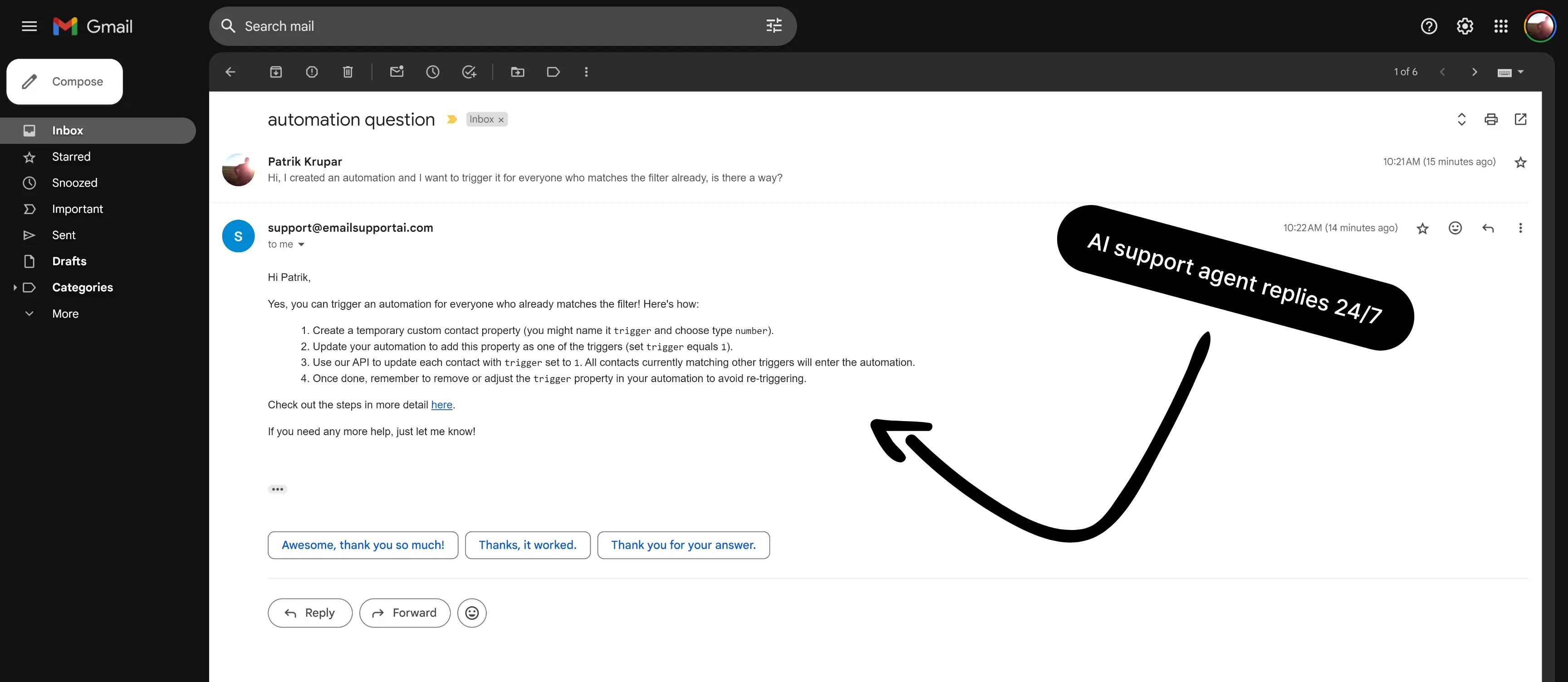 Email Support AI AI support agent replies 24/7