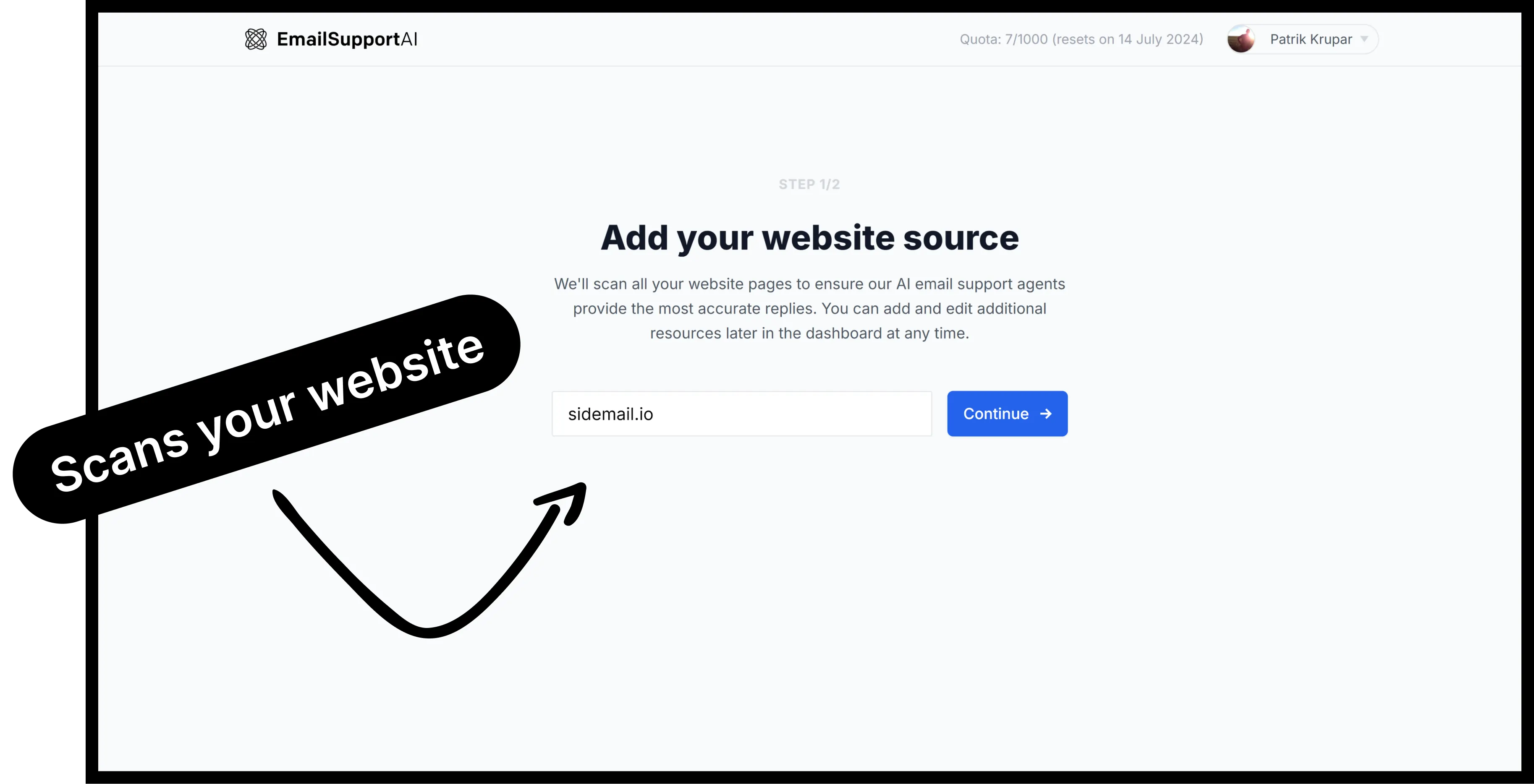 Add your website in Email Support AI dashboard